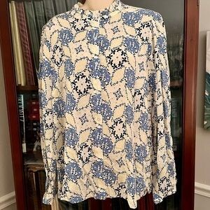 NWT LOFT Outlet Blouse Large Blue and Yellow Floral